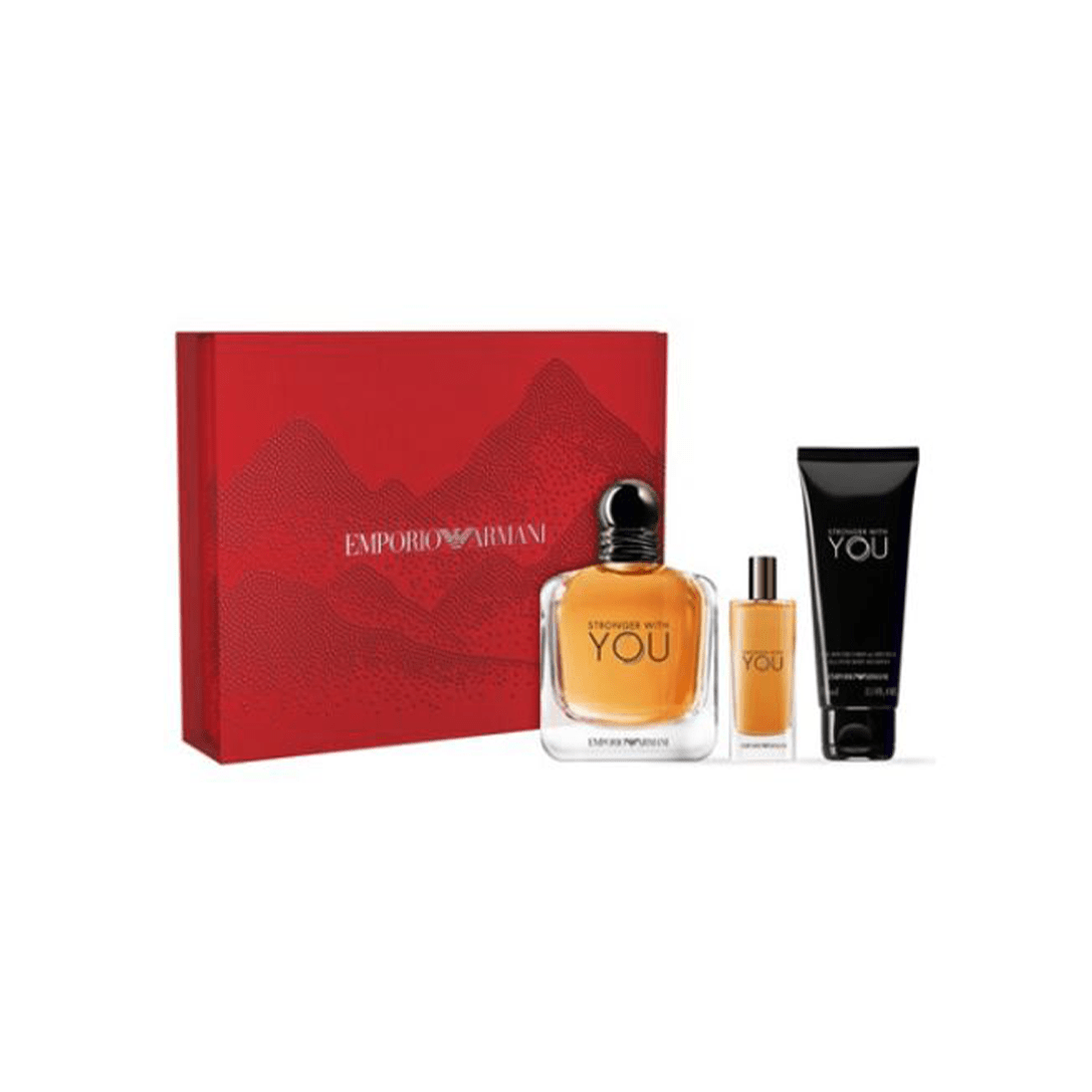 Armani Stronger With You Eau de Toilette Men's Aftershave Gift Set Spray (100ml) with Shower Gel and 15ml EDT